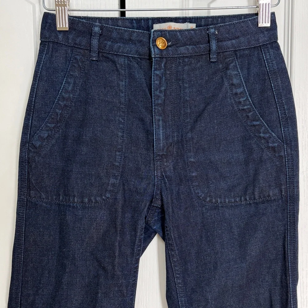 Tory Burch Dark Blue Wide Leg Cotton Denim Jeans 25